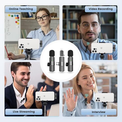 2 Pack TypeC Professional Wireless Lavalier Microphone for iPhone, iOS and Android Devices. Noise Reduction Plug-Play Mini Microphone for Video Recording, Interview, Podcast, Vlog, YouTube in Saudi Arabia