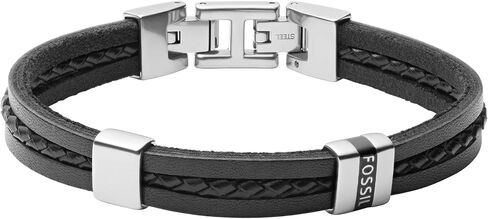Fossil Men's All Stacked Up Brown Leather Multi-Strand Bracelet, Color: Brown (Model: JF04702040) in Saudi Arabia