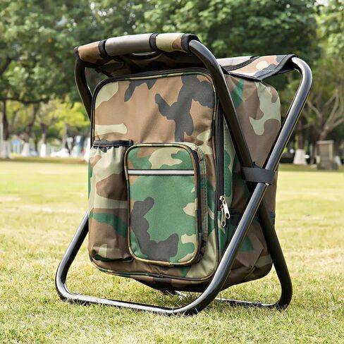 Portable Folding Backpack Stool with Cooler Compartment, Black in Saudi Arabia