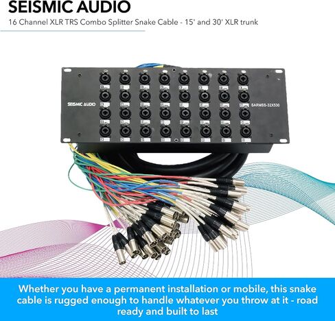 Seismic Audio Rack Mount 24 Channel TRS Combo Splitter Snake Cable-5' and 15' XLR Trunks (SARMSS-24x515) in Kuwait