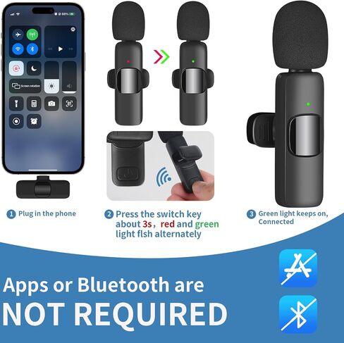 IIQ Wireless Lavalier Microphone for iPhone, Mini Professional Wireless Lavalier Microphone, Wireless Clip Mic, Tiny Lapel Microphone for iPad, for Video Interview Podcast, Facebook, YouTube in Saudi Arabia
