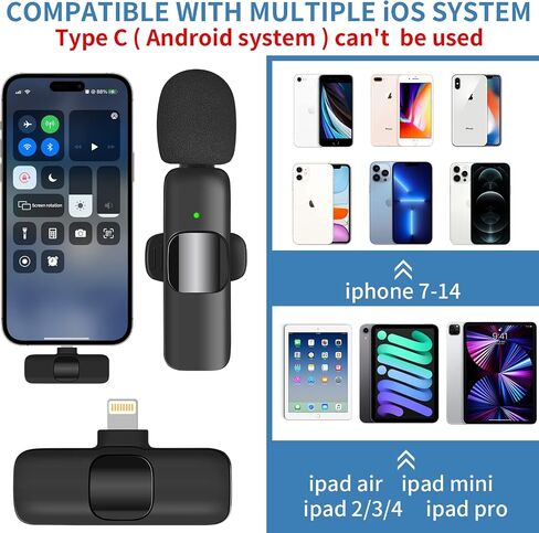 IIQ Wireless Lavalier Microphone for iPhone, Mini Professional Wireless Lavalier Microphone, Wireless Clip Mic, Tiny Lapel Microphone for iPad, for Video Interview Podcast, Facebook, YouTube in Saudi Arabia