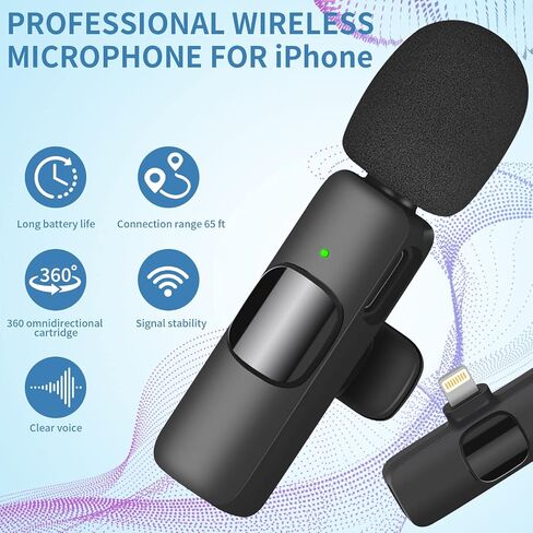 IIQ Wireless Lavalier Microphone for iPhone, Mini Professional Wireless Lavalier Microphone, Wireless Clip Mic, Tiny Lapel Microphone for iPad, for Video Interview Podcast, Facebook, YouTube in Saudi Arabia