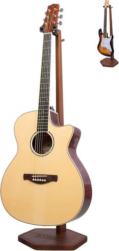 حامل جيتار صوتي قوي، خشب صلب بارتفاع 35.4 سم، حامل جيتار من خشب الجوز مع شماعة للمنزل، الاستوديو (FH1، عرض الجيتار) in Kuwait