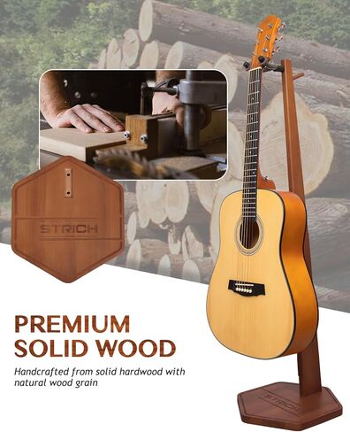 حامل جيتار صوتي قوي، خشب صلب بارتفاع 35.4 سم، حامل جيتار من خشب الجوز مع شماعة للمنزل، الاستوديو (FH1، عرض الجيتار) in Kuwait