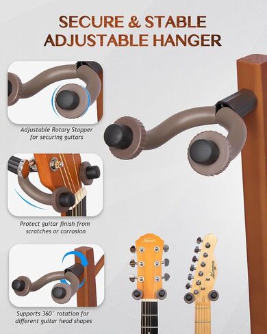 حامل جيتار صوتي قوي، خشب صلب بارتفاع 35.4 سم، حامل جيتار من خشب الجوز مع شماعة للمنزل، الاستوديو (FH1، عرض الجيتار) in Kuwait