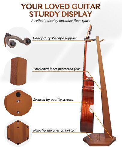 حامل جيتار صوتي قوي، خشب صلب بارتفاع 35.4 سم، حامل جيتار من خشب الجوز مع شماعة للمنزل، الاستوديو (FH1، عرض الجيتار) in Kuwait