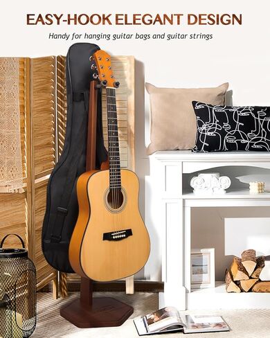حامل جيتار صوتي قوي، خشب صلب بارتفاع 35.4 سم، حامل جيتار من خشب الجوز مع شماعة للمنزل، الاستوديو (FH1، عرض الجيتار) in Kuwait