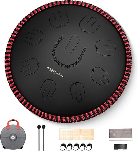 MOOZICA Steel Handpan Tongue Drum, 14" Portable Amara Scale Handpan Tongue Drum With Octave Overtone Design, Handpan Drum for beginner and professional (Amara,White) in Kuwait