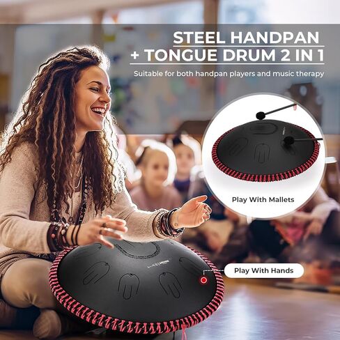 MOOZICA Steel Handpan Tongue Drum, 14" Portable Amara Scale Handpan Tongue Drum With Octave Overtone Design, Handpan Drum for beginner and professional (Amara,White) in Kuwait