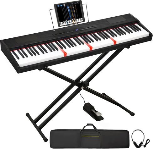Digital Piano 88 Key Semi Weighted Keyboard, Piano Keyboard 88 Key for Beginners with Lighted Up Keys, Portable Electric Piano with Adjustable Stand,Carrying Case,Sustain Pedal,Headphone (Black) in Kuwait