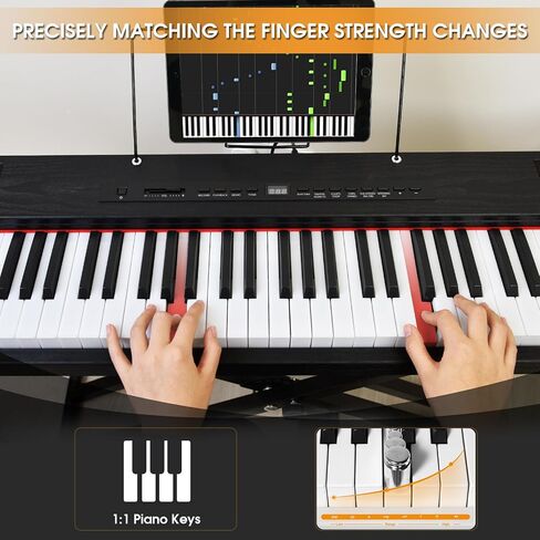 Digital Piano 88 Key Semi Weighted Keyboard, Piano Keyboard 88 Key for Beginners with Lighted Up Keys, Portable Electric Piano with Adjustable Stand,Carrying Case,Sustain Pedal,Headphone (Black) in Kuwait