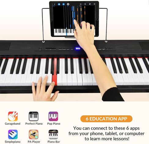 Digital Piano 88 Key Semi Weighted Keyboard, Piano Keyboard 88 Key for Beginners with Lighted Up Keys, Portable Electric Piano with Adjustable Stand,Carrying Case,Sustain Pedal,Headphone (Black) in Kuwait