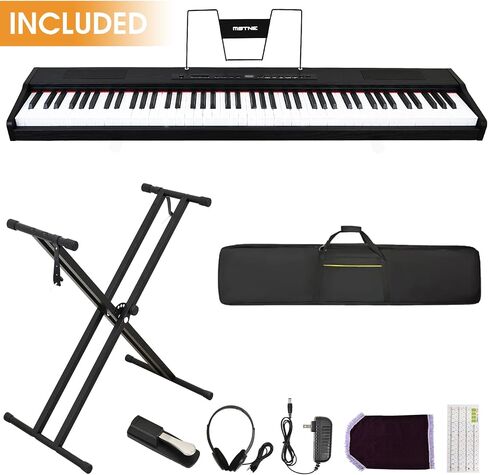 Digital Piano 88 Key Semi Weighted Keyboard, Piano Keyboard 88 Key for Beginners with Lighted Up Keys, Portable Electric Piano with Adjustable Stand,Carrying Case,Sustain Pedal,Headphone (Black) in Kuwait