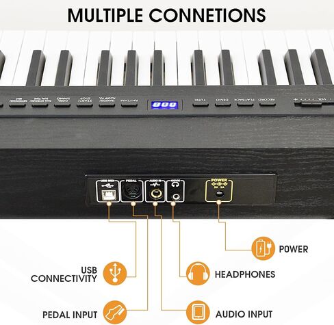 Digital Piano 88 Key Semi Weighted Keyboard, Piano Keyboard 88 Key for Beginners with Lighted Up Keys, Portable Electric Piano with Adjustable Stand,Carrying Case,Sustain Pedal,Headphone (Black) in Kuwait