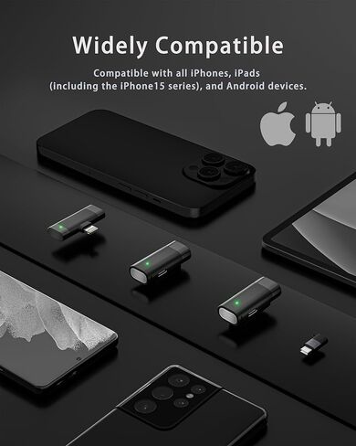 ميكروفون لاسلكي Lavalier لهاتف iPhone 15 Lightning iPad android 2 في 1 ميكروفون أمامي مع حافظة شحن لهاتف Vlog Tiktok Podcast هاتف طية صدر السترة لإلغاء الضوضاء (أسود Lightning وUSB-C/Type-C) in Kuwait