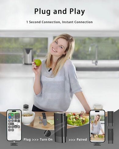 ميكروفون لاسلكي Lavalier لهاتف iPhone 15 Lightning iPad android 2 في 1 ميكروفون أمامي مع حافظة شحن لهاتف Vlog Tiktok Podcast هاتف طية صدر السترة لإلغاء الضوضاء (أسود Lightning وUSB-C/Type-C) in Kuwait