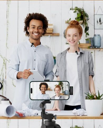 ميكروفون لاسلكي Lavalier لهاتف iPhone 15 Lightning iPad android 2 في 1 ميكروفون أمامي مع حافظة شحن لهاتف Vlog Tiktok Podcast هاتف طية صدر السترة لإلغاء الضوضاء (أسود Lightning وUSB-C/Type-C) in Kuwait