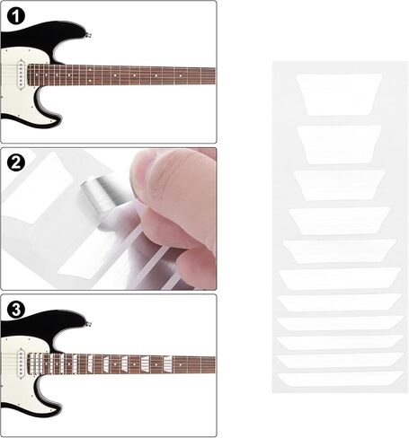 MECCANIXITY Guitar Fretboard Stickers Inlay Stickers Decals for Guitars and Trapezoid Inlay Sticker Guitar Decals for Music Guitar, Bass, Acoustic Guitar Silver in Saudi Arabia