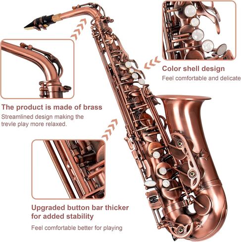 E Alto Saxophone للطلاب المبتدئين، مجموعة ساكس كاملة مع حقيبة حمل، قطعة فم، وسادات وسادة لقطعة الفم، قطعة قماش للتنظيف وقضيب تنظيف، وقفازات بيضاء، وحزام للرقبة in Kuwait