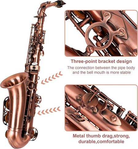 E Alto Saxophone للطلاب المبتدئين، مجموعة ساكس كاملة مع حقيبة حمل، قطعة فم، وسادات وسادة لقطعة الفم، قطعة قماش للتنظيف وقضيب تنظيف، وقفازات بيضاء، وحزام للرقبة in Kuwait