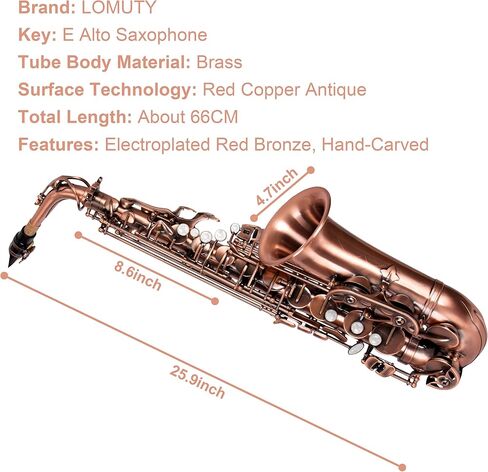 E Alto Saxophone للطلاب المبتدئين، مجموعة ساكس كاملة مع حقيبة حمل، قطعة فم، وسادات وسادة لقطعة الفم، قطعة قماش للتنظيف وقضيب تنظيف، وقفازات بيضاء، وحزام للرقبة in Kuwait