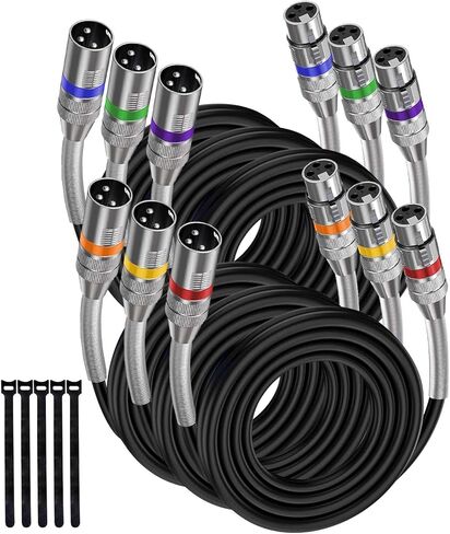 XLR Microphone Cable for Recording Studio Speaker, PA System,Metal Spring SR,3-Pin Balanced Shielded XLR Male to Female Cord, XLR Speaker Cables, Mic Cord, Podcast, Multi, 3 Feet, 6 Pack in Saudi Arabia