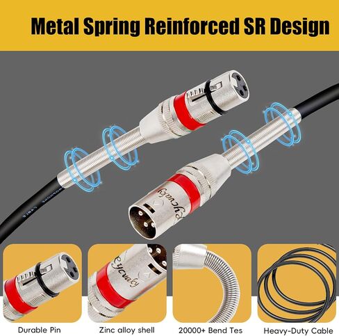 XLR Microphone Cable for Recording Studio Speaker, PA System,Metal Spring SR,3-Pin Balanced Shielded XLR Male to Female Cord, XLR Speaker Cables, Mic Cord, Podcast, Multi, 3 Feet, 6 Pack in Saudi Arabia