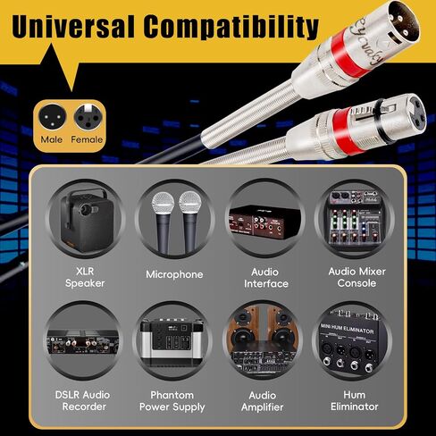 XLR Microphone Cable for Recording Studio Speaker, PA System,Metal Spring SR,3-Pin Balanced Shielded XLR Male to Female Cord, XLR Speaker Cables, Mic Cord, Podcast, Multi, 3 Feet, 6 Pack in Saudi Arabia