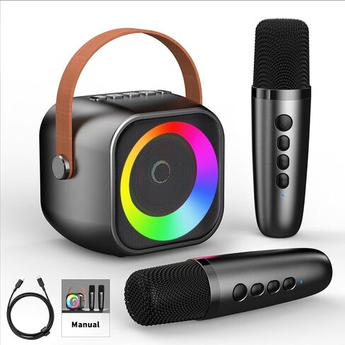 Karaoke Machine for Kids Adults, Portable Bluetooth Speaker with 2 Wireless Microphones, Portable Speaker Mini Karaoke Microphone for Home Party Christmas Birthday Gift for Girls Boys in Kuwait