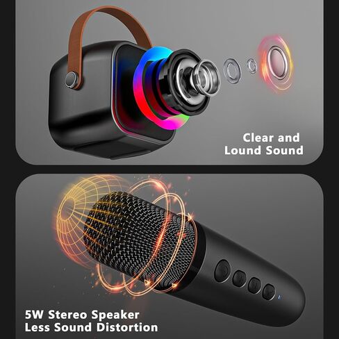 Karaoke Machine for Kids Adults, Portable Bluetooth Speaker with 2 Wireless Microphones, Portable Speaker Mini Karaoke Microphone for Home Party Christmas Birthday Gift for Girls Boys in Kuwait