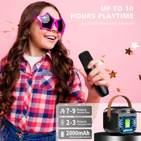 Karaoke Machine for Kids Adults, Portable Bluetooth Speaker with 2 Wireless Microphones, Portable Speaker Mini Karaoke Microphone for Home Party Christmas Birthday Gift for Girls Boys in Kuwait