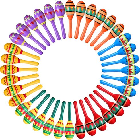 Hungdao 36 Pcs Mini Mexican Fiesta Wooden Maracas Bulk 6 Designs Wooden Maracas Noisemaker for Fiesta Party Favors Cinco De Mayo Party Supplies Decor Taco Tuesday Event Luau Game (Classic Style) in Saudi Arabia