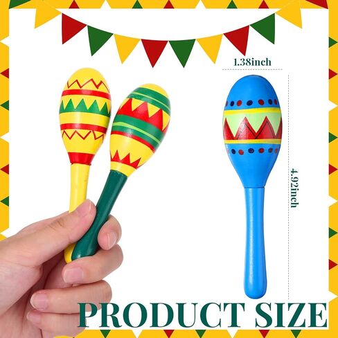 Hungdao 36 Pcs Mini Mexican Fiesta Wooden Maracas Bulk 6 Designs Wooden Maracas Noisemaker for Fiesta Party Favors Cinco De Mayo Party Supplies Decor Taco Tuesday Event Luau Game (Classic Style) in Saudi Arabia