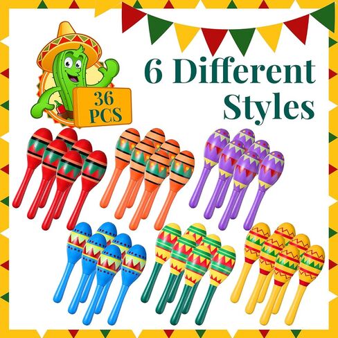 Hungdao 36 Pcs Mini Mexican Fiesta Wooden Maracas Bulk 6 Designs Wooden Maracas Noisemaker for Fiesta Party Favors Cinco De Mayo Party Supplies Decor Taco Tuesday Event Luau Game (Classic Style) in Saudi Arabia