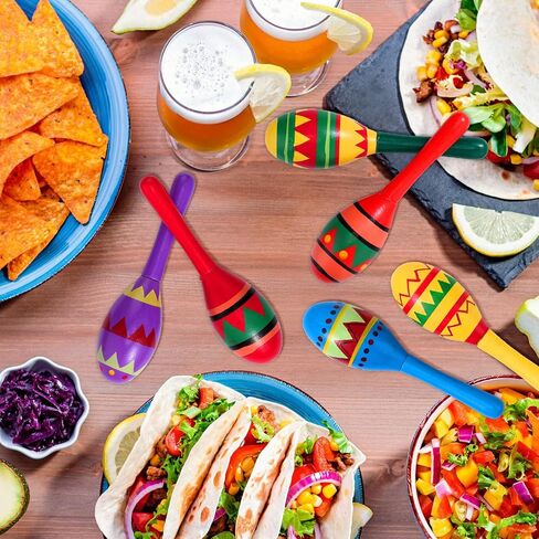 Hungdao 36 Pcs Mini Mexican Fiesta Wooden Maracas Bulk 6 Designs Wooden Maracas Noisemaker for Fiesta Party Favors Cinco De Mayo Party Supplies Decor Taco Tuesday Event Luau Game (Classic Style) in Saudi Arabia