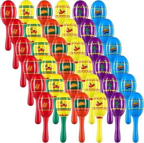 Hungdao 36 Pcs Mini Mexican Fiesta Wooden Maracas Bulk 6 Designs Wooden Maracas Noisemaker for Fiesta Party Favors Cinco De Mayo Party Supplies Decor Taco Tuesday Event Luau Game (Classic Style) in Saudi Arabia