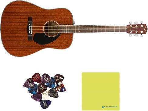 Fender CD-60S Dreadnought, All-Mahogany Acoustic Guitar - 0970110022 Bundle w/ 12-Pack Guitar Pick and Liquid Audio Polishing Cloth in Saudi Arabia