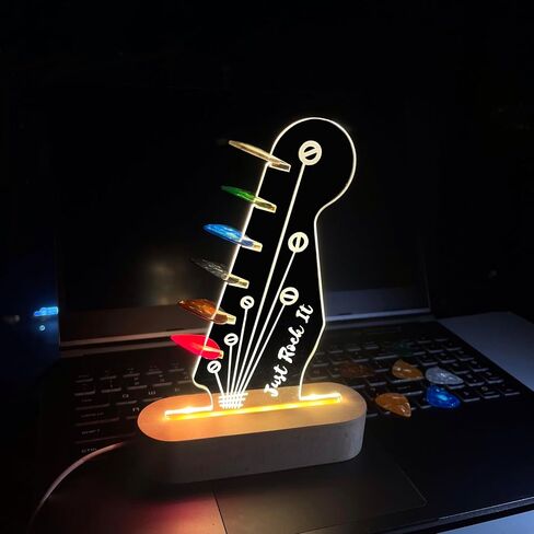 حامل اختيار الجيتار، حامل عرض اختيار الجهير، غراب رأس غيتار كهربائي أكريليك على شكل قاعدة خشبية مضيئة لتخزين اللقطات، هدايا إكسسوارات الجيتار لعشاق الموسيقى والموسيقيين in Saudi Arabia