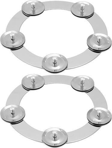 QWORK 2 Pack Cymbal Ching Ring Tambourine Jingle - Stainless Steel with 5 Pairs of Jingles, for Crashes, Hi Hats, Crashes, Effects Cymbal in Saudi Arabia