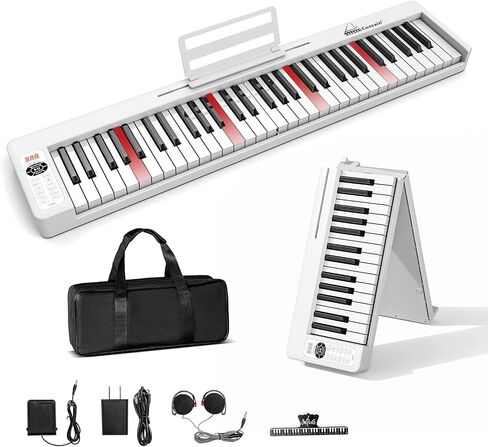 Piano Keyboard 61 Keys, Folding Digital Piano with Light up Key, Semi-Weighted & Bluetooth MIDI Portable Piano Keyboard for Beginners, Teens, Adult (Piano Bag, Stand Included) in Saudi Arabia
