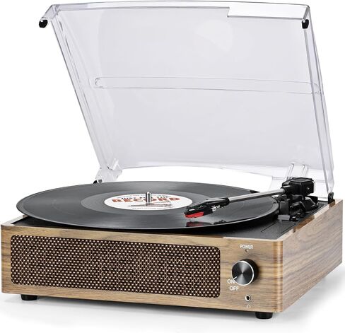 Seasonlife® Vinyl Record Player with Speakers,Wood Black Vintage Turntables | All-in-one Beginner LP Players,Retro Old-school Phonograph,Belt-Driven,3-Speed,BT Wireless Input,Headphone,AUX,RCA,Auto Stop in Saudi Arabia
