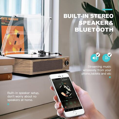 Seasonlife® Vinyl Record Player with Speakers,Wood Black Vintage Turntables | All-in-one Beginner LP Players,Retro Old-school Phonograph,Belt-Driven,3-Speed,BT Wireless Input,Headphone,AUX,RCA,Auto Stop in Saudi Arabia