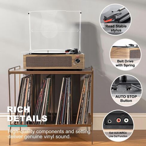Seasonlife® Vinyl Record Player with Speakers,Wood Black Vintage Turntables | All-in-one Beginner LP Players,Retro Old-school Phonograph,Belt-Driven,3-Speed,BT Wireless Input,Headphone,AUX,RCA,Auto Stop in Saudi Arabia
