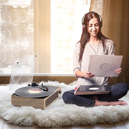 Seasonlife® Vinyl Record Player with Speakers,Wood Black Vintage Turntables | All-in-one Beginner LP Players,Retro Old-school Phonograph,Belt-Driven,3-Speed,BT Wireless Input,Headphone,AUX,RCA,Auto Stop in Saudi Arabia