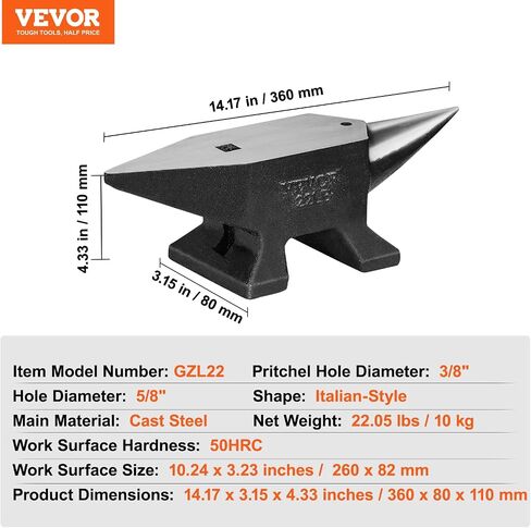 VEVOR Cast Iron Anvil, 100 Lbs(45kg) Single Horn Anvil with 10.4 x 5 in Countertop and Stable Base, High Hardness Rugged Round Horn Anvil Blacksmith, for Bending, Shaping, Twisting in Saudi Arabia