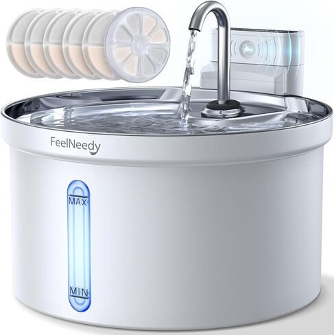 Wireless Cat Water Fountain Stainless Steel [Water & Battery Separation] FEELNEEDY Smart Pet Water Fountain, 4000mAh Battery Operated Water Fountain for Cats Dogs 3.5L/118oz + 6 Filters in Saudi Arabia