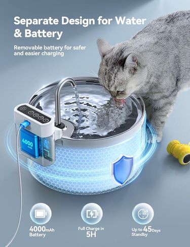Wireless Cat Water Fountain Stainless Steel [Water & Battery Separation] FEELNEEDY Smart Pet Water Fountain, 4000mAh Battery Operated Water Fountain for Cats Dogs 3.5L/118oz + 6 Filters in Saudi Arabia