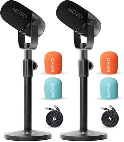مجموعة ميكروفون Movo CastMic Dynamic XLR Podcast مع حامل منضدية للكمبيوتر الشخصي والألعاب والبث المباشر واليوتيوب والموسيقيين - ميكروفون بودكاست قلبي لمنشئي المحتوى in Kuwait