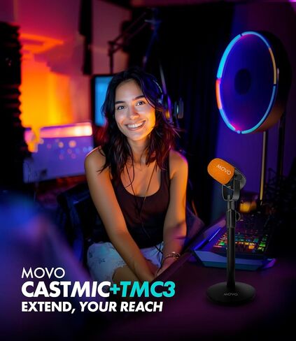 مجموعة ميكروفون Movo CastMic Dynamic XLR Podcast مع حامل منضدية للكمبيوتر الشخصي والألعاب والبث المباشر واليوتيوب والموسيقيين - ميكروفون بودكاست قلبي لمنشئي المحتوى in Kuwait